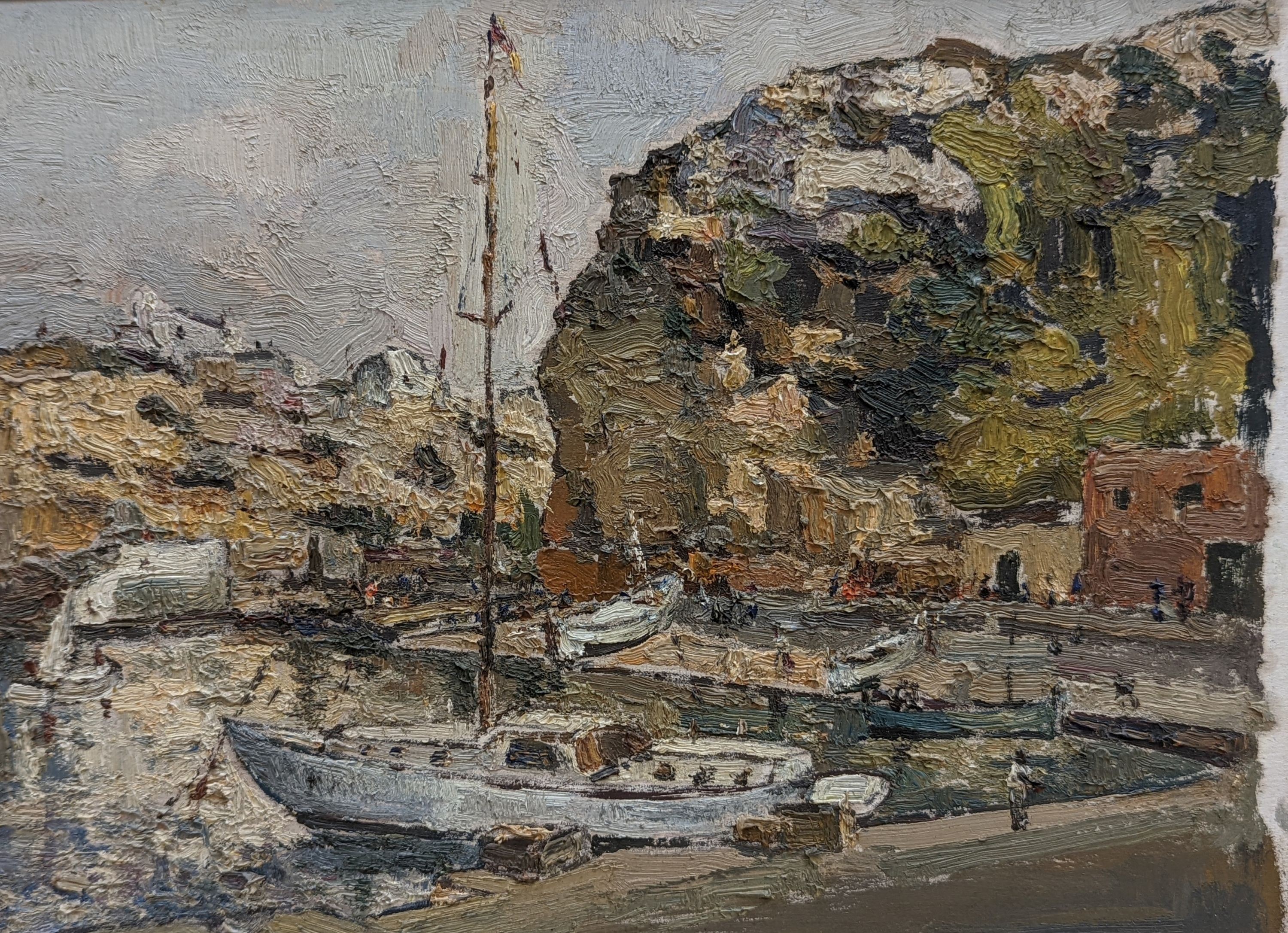 Majorcan School, oil on board, Harbour scene, 23 x 32cm